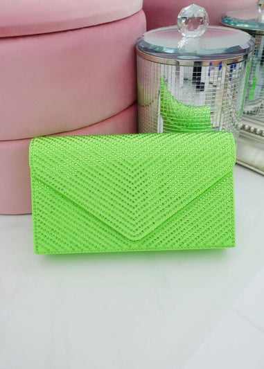 Love Lemonade Lime Green Crystal Glam Envelope Clutch Bag