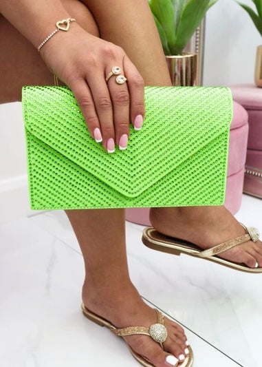 Love Lemonade Lime Green Crystal Glam Envelope Clutch Bag