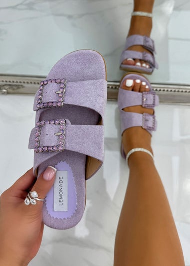 Love Lemonade Lilac Crystal Boho Suede Buckle Sliders