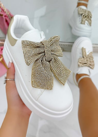 Love Lemonade Gold Crystal Sparkly Bow Trainers Limited Edition