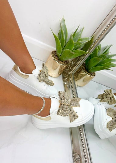 Love Lemonade Gold Crystal Sparkly Bow Trainers Limited Edition