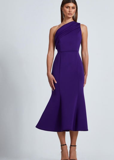 Quiz Purple One Shoulder Peplum Midi Dress