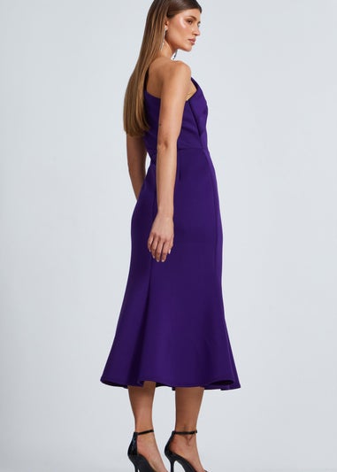 Quiz Purple One Shoulder Peplum Midi Dress