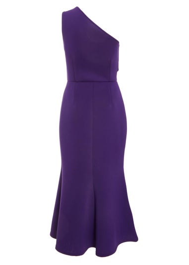 Quiz Purple One Shoulder Peplum Midi Dress