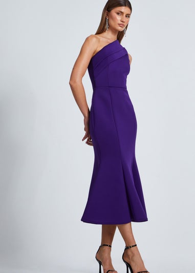 Quiz Purple One Shoulder Peplum Midi Dress