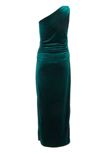 Quiz Green Velvet One Shoulder Midaxi Dress