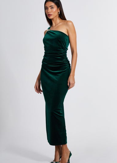 Quiz Green Velvet One Shoulder Midaxi Dress