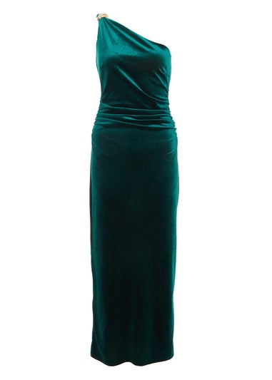 Quiz Green Velvet One Shoulder Midaxi Dress