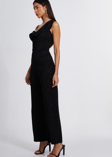 Quiz Black Glitter Cowl Neck Jumpsuit