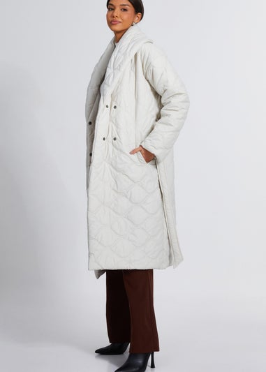 Quiz Cream Quilted Long Line Coat