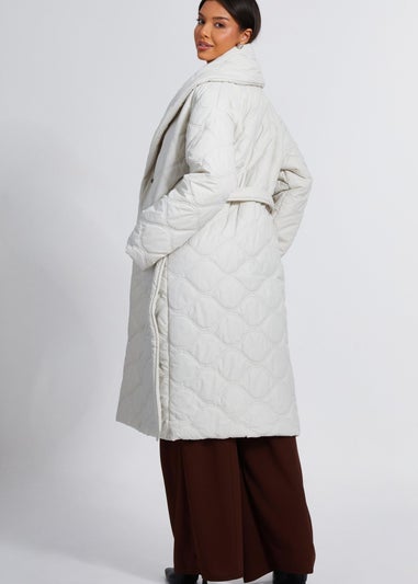 Quiz Cream Quilted Long Line Coat
