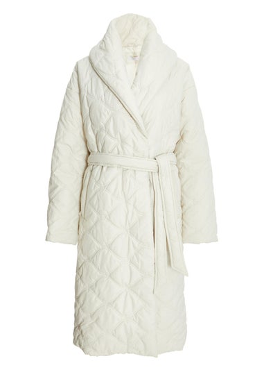 Quiz Cream Quilted Long Line Coat