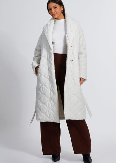 Quiz Cream Quilted Long Line Coat