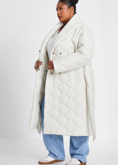 Quiz Cream Curve Quilted Wrap Coat