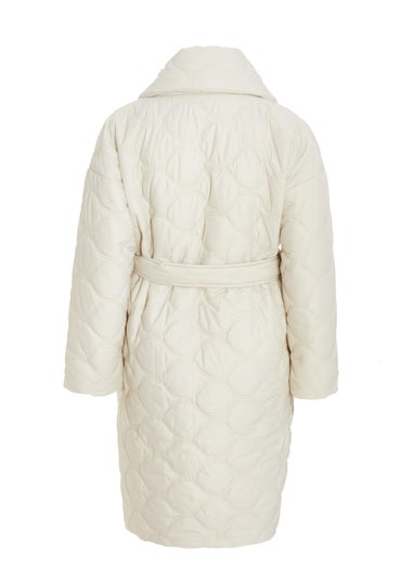 Quiz Cream Curve Quilted Wrap Coat