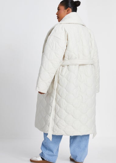 Quiz Cream Curve Quilted Wrap Coat