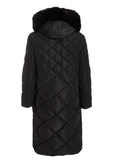 Quiz Black Curve Padded Faux Fur Hood Parka