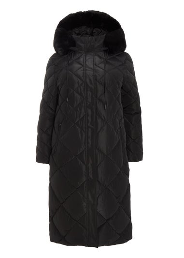 Quiz Black Curve Padded Faux Fur Hood Parka