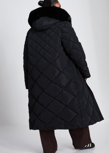 Quiz Black Curve Padded Faux Fur Hood Parka