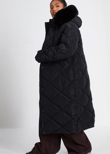 Quiz Black Curve Padded Faux Fur Hood Parka