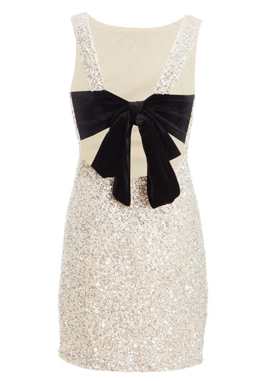 Quiz Silver Sequin Bow Mini Dress