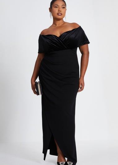 Quiz Black Curve Bardot Maxi Dress