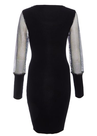 Quiz Black Knitted Mesh Sleeve Dress