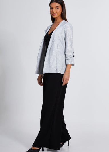 Quiz Silver Ruched Sleeve Blazer