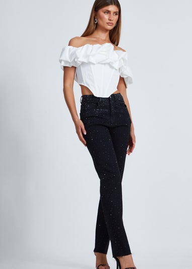 Quiz Cream Bardot Corset Top