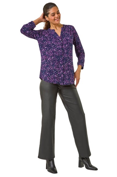 Roman Purple Stretch Speckled Print Blouse