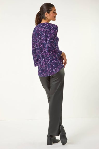 Roman Purple Stretch Speckled Print Blouse