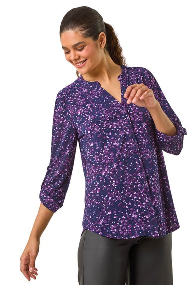 Roman Purple Stretch Speckled Print Blouse