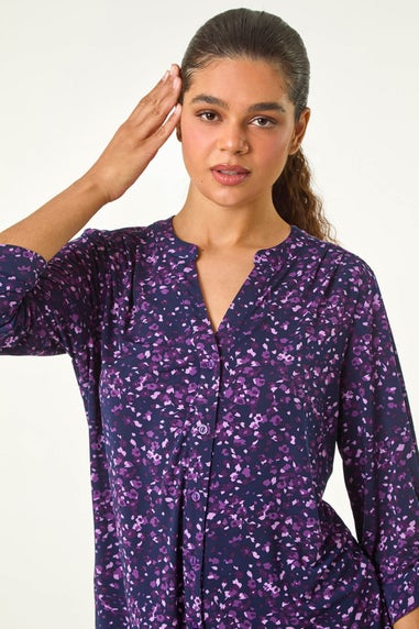 Roman Purple Stretch Speckled Print Blouse