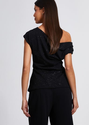 Quiz Black Glitter Drape Neck Top