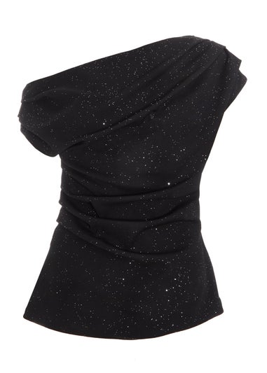 Quiz Black Glitter Drape Neck Top