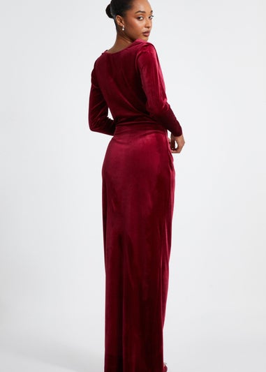 Quiz Red Velvet Cowl Neck Maxi Dress