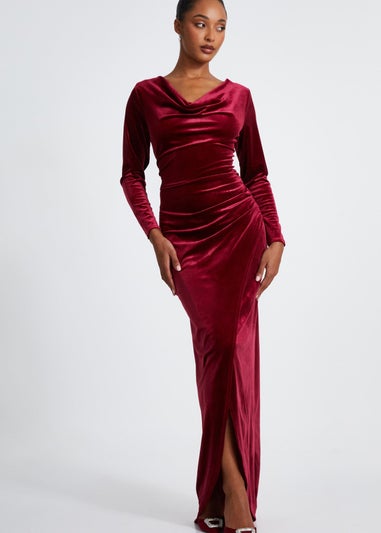 Quiz Red Velvet Cowl Neck Maxi Dress