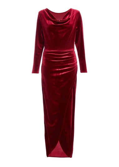 Quiz Red Velvet Cowl Neck Maxi Dress