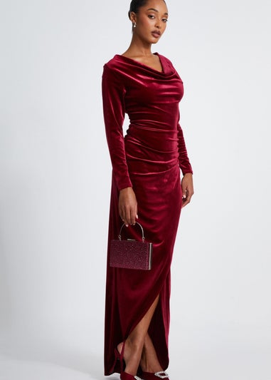 Quiz Red Velvet Cowl Neck Maxi Dress