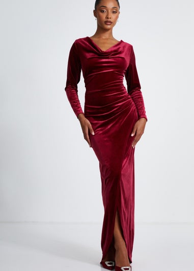 Quiz Red Velvet Cowl Neck Maxi Dress