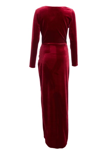 Quiz Red Velvet Cowl Neck Maxi Dress