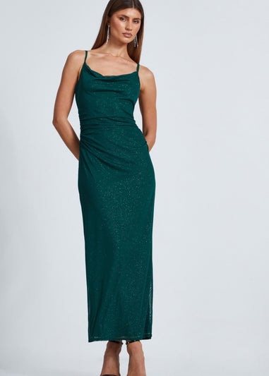 Quiz Green Glitter Mesh Midaxi Dress