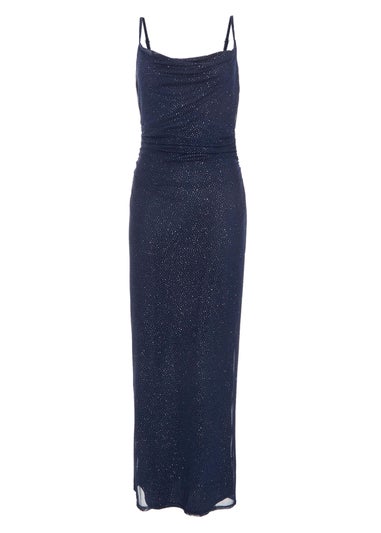 Quiz Navy Glitter Mesh Midaxi Dress