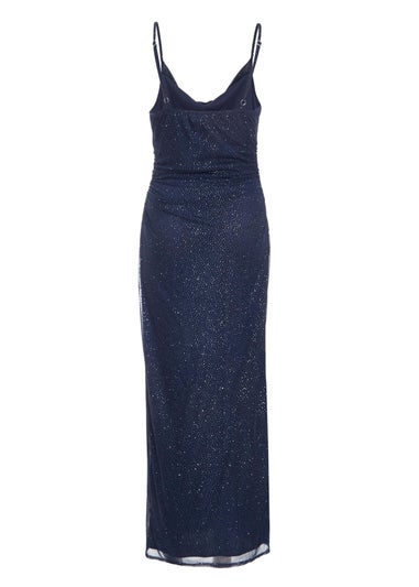 Quiz Navy Glitter Mesh Midaxi Dress