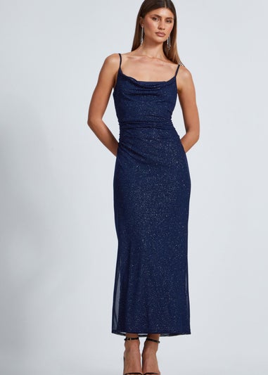 Quiz Navy Glitter Mesh Midaxi Dress