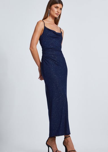 Quiz Navy Glitter Mesh Midaxi Dress