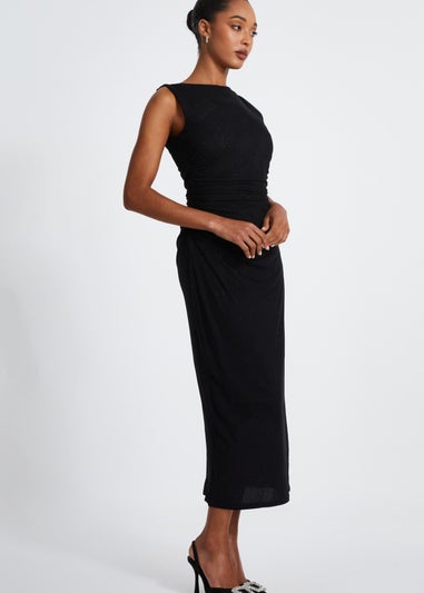 Quiz Black Glitter Mesh Midaxi Dress