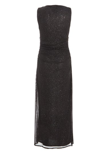 Quiz Black Glitter Mesh Midaxi Dress