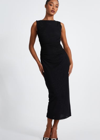 Quiz Black Glitter Mesh Midaxi Dress