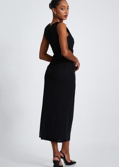 Quiz Black Glitter Mesh Midaxi Dress